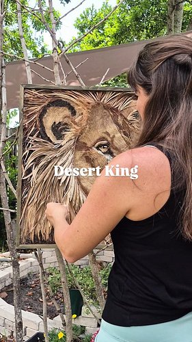 Desert King, born of palm fronds and fibers. Almost ready to find its forever home. Available soon! No paint. Just nature. 🦁🌿...