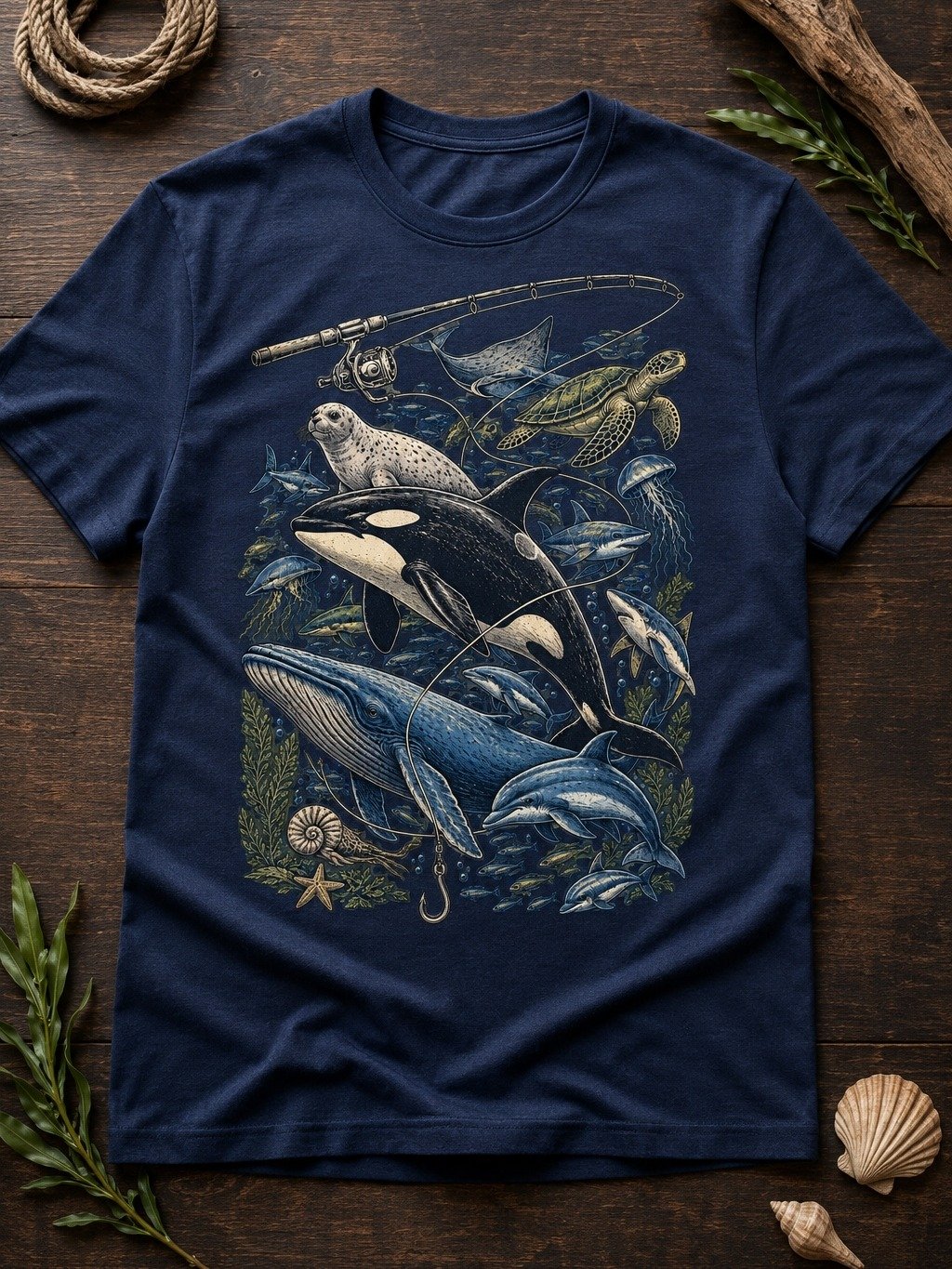 Ocean Legends Vintage Graphic T-Shirt – Orca, Whale & Marine Life Art product image (1)