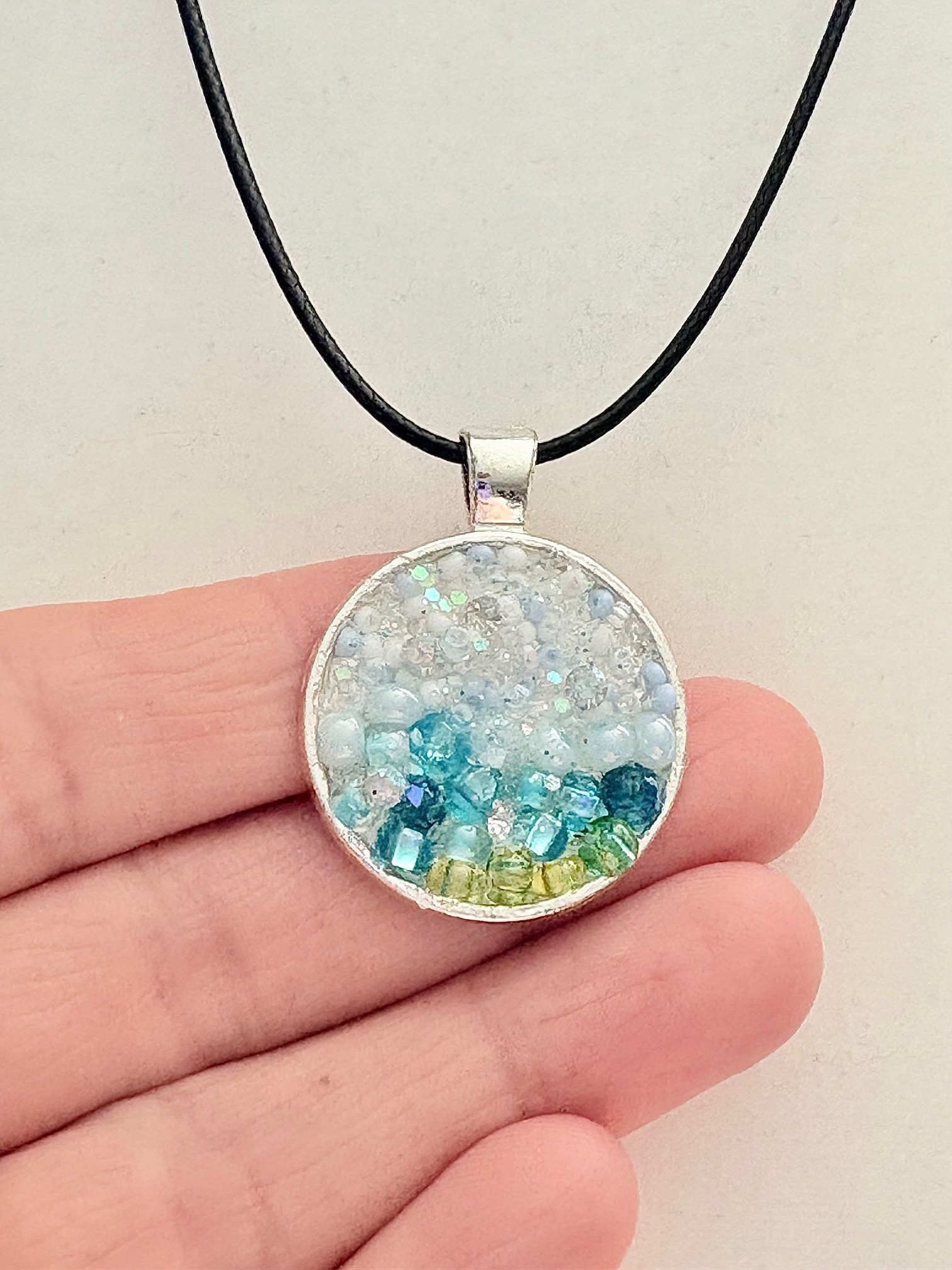 MFD-00009 | Ocean Dreamscape Pendant Necklace | Handmade Gradient Bead Art | Coastal Charm Jewelry by Monique Faella Designs™ product image (2)