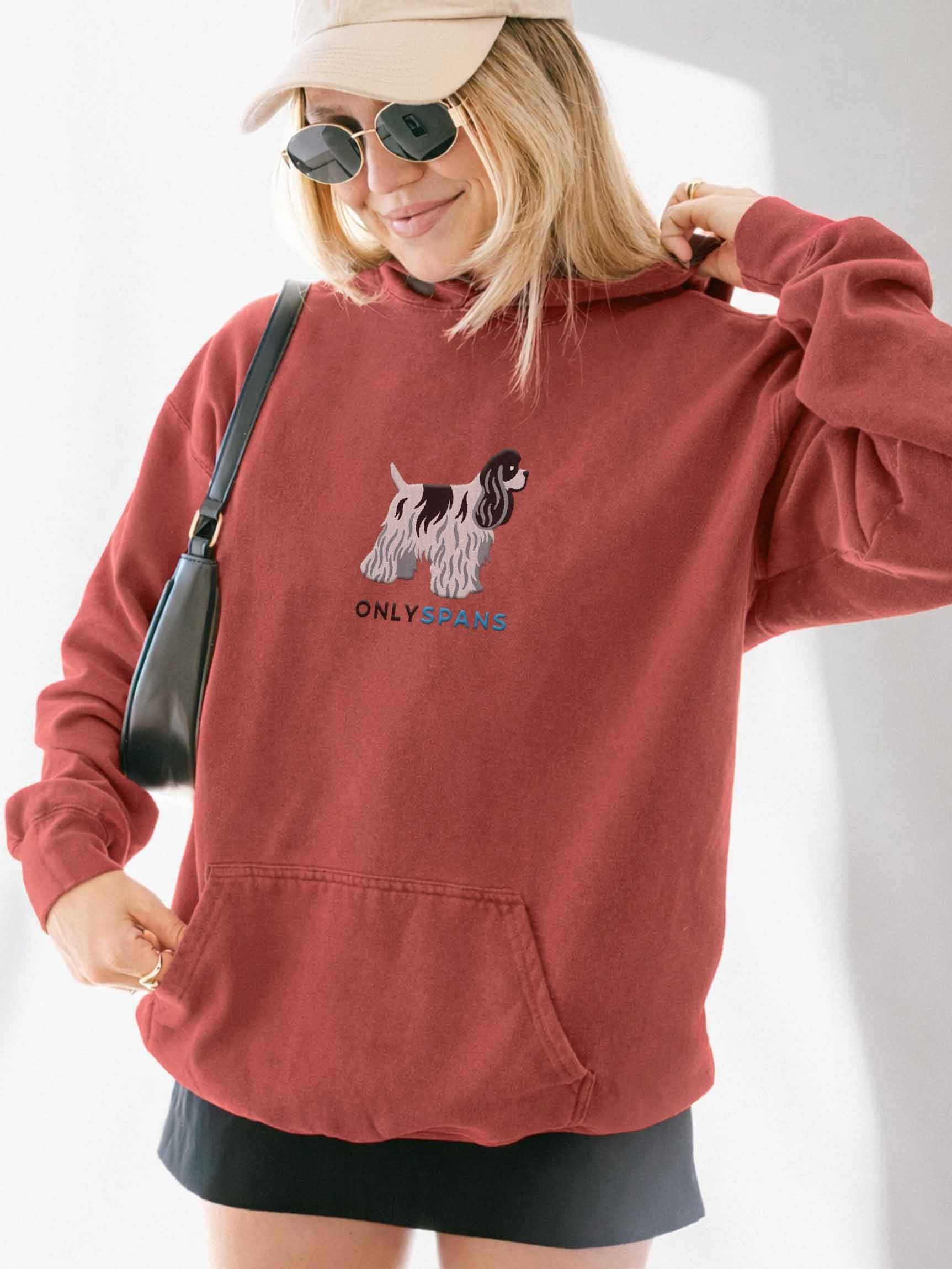 Only Spans Premium Hoodie (Embroidered) of an American Cocker Spaniel(Parti Black & White) product image (2)