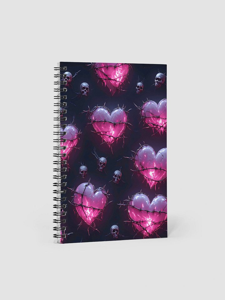 Neon Barbed Heart Skull Spiral Notebook - Glow Pink Shattered Hearts 140-Page Dotted Journal product image (1)