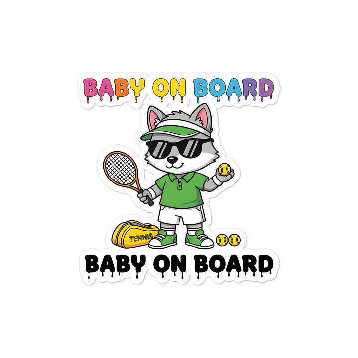 Funny Wolf Tennis Baby on Board Sticker - 5x5 Weatherproof Vinyl Car Decal - Premium Wolf Tennis Court Accessory product image (1)