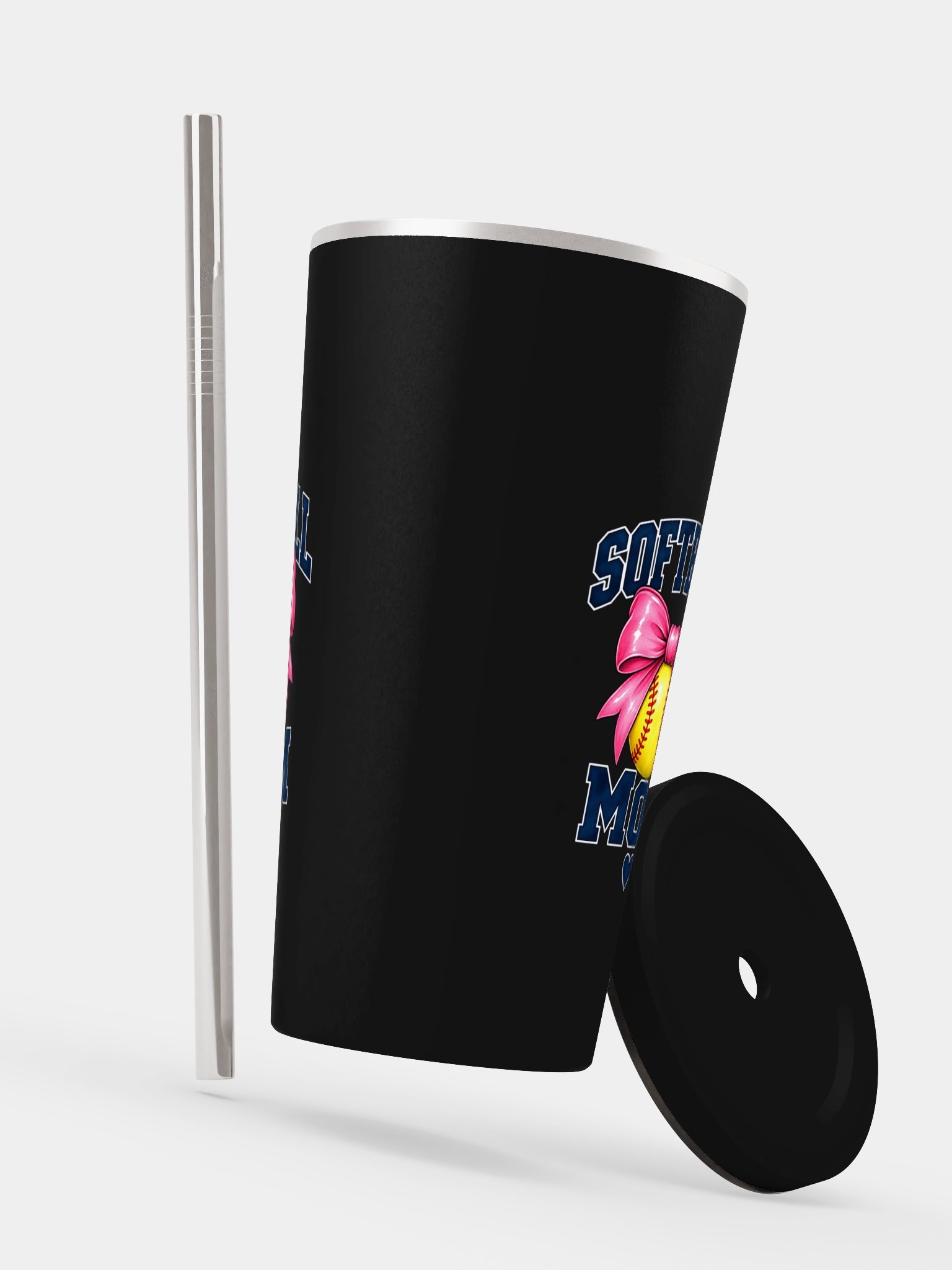 Softball Mom Bow Tumbler | Insulated Cup with Straw product image (6)