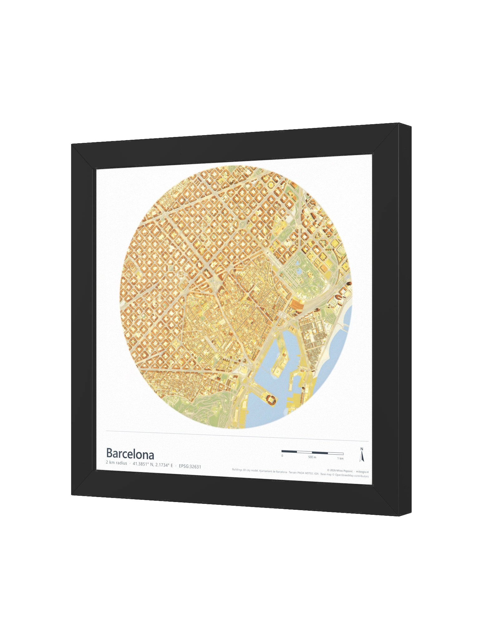 Barcelona: Path-Traced 3D City Map · Framed Matte Poster product image (11)