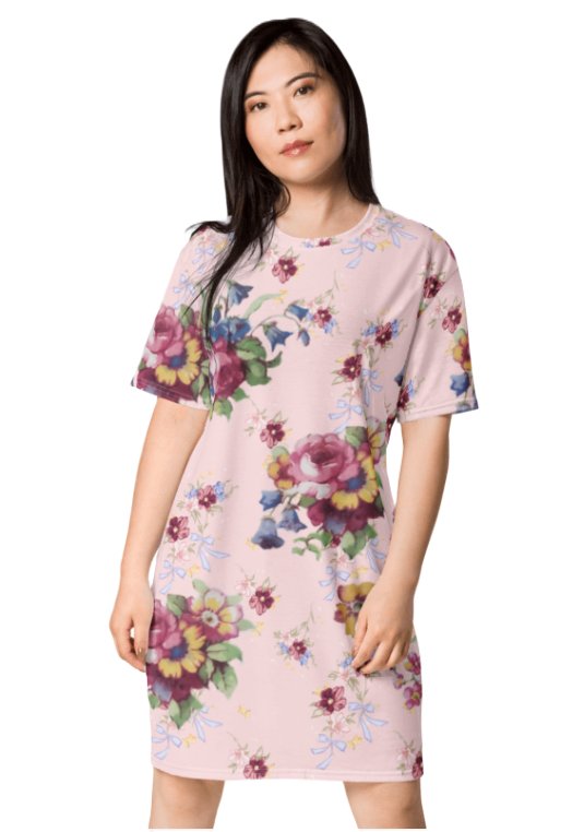 Vintage Floral Woman's Dress T-Shirt | Pink Blossom Everyday Apparel product image (1)