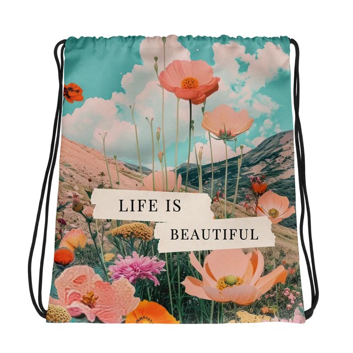 'Life is Beautiful' Mountain Blooms Drawstring Bag product image (1)