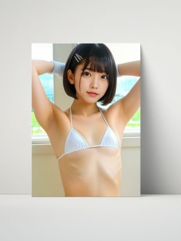 Kawaii White Bikini Girl 8x10 Metal Wall Art – Japanese Model Metal Poster product image (1)