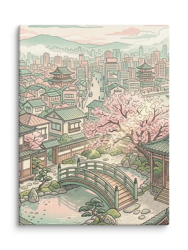 Tranquil Cherry Blossom Bridge Canvas - Japandi Zen Wall Art product image (1)