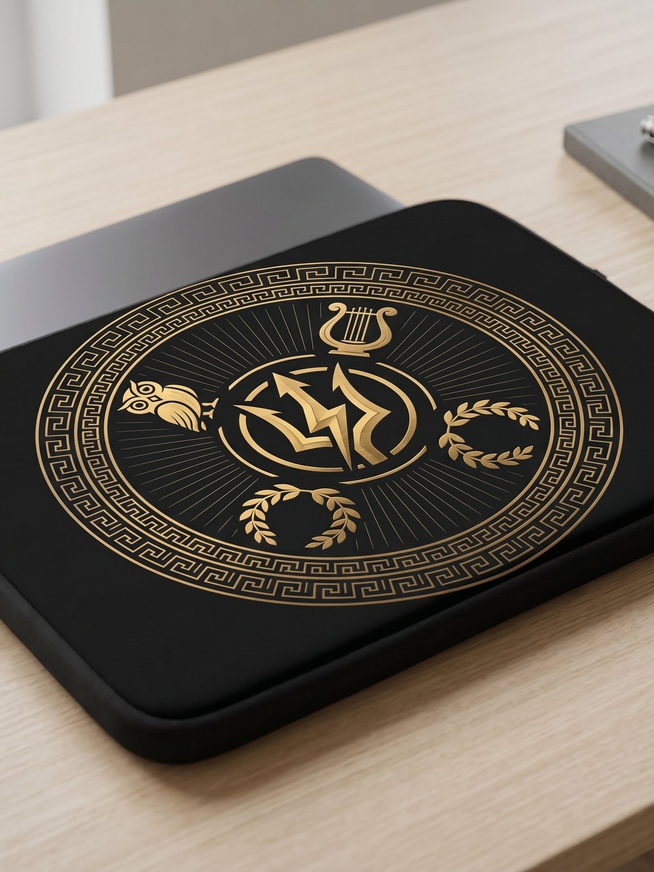Greek Mythology Trident & Lightning Laptop Sleeve – Gold Medallion Design product image (4)
