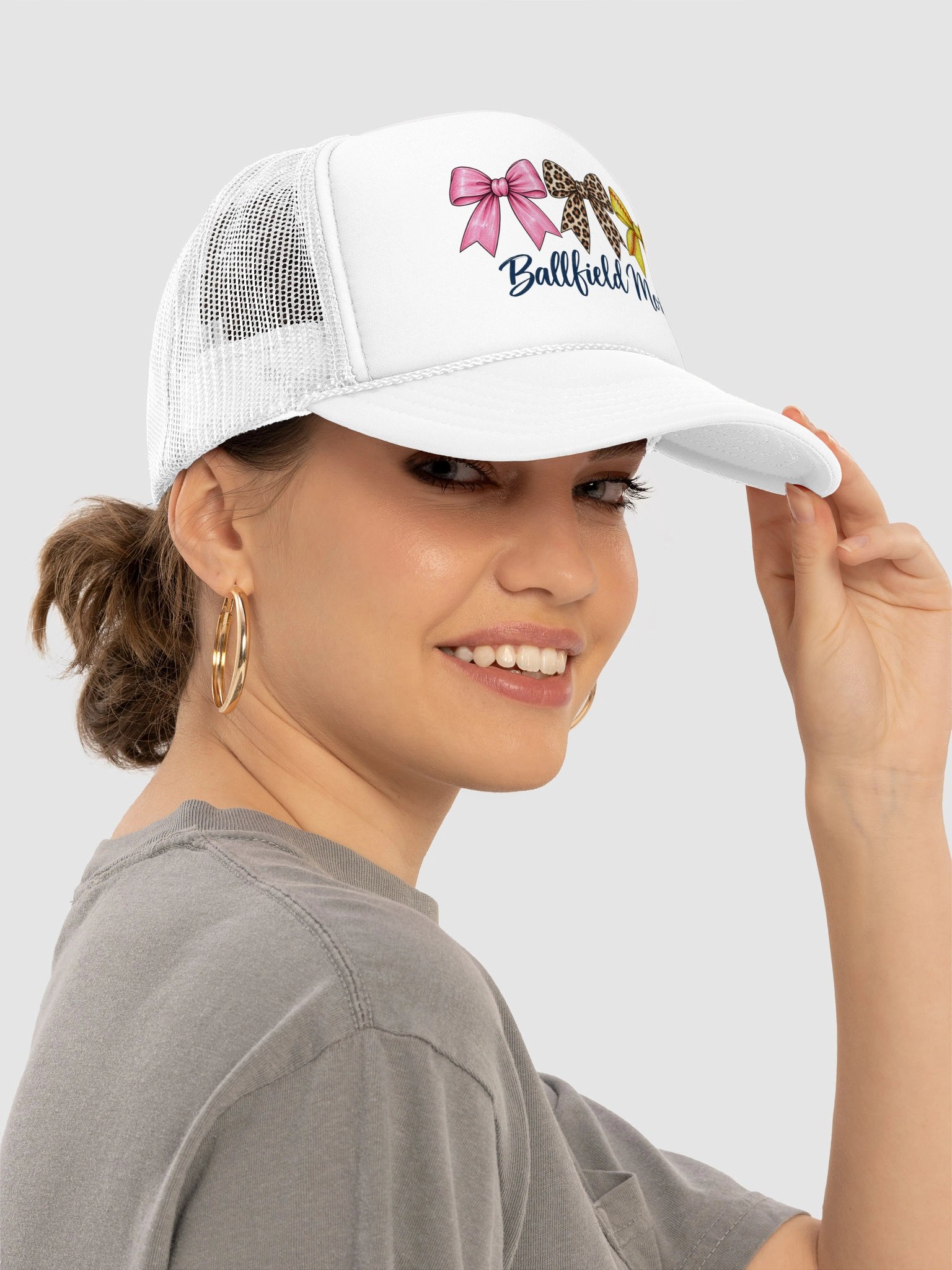 Ballfield Mom Three Bow Trucker Hat | Coquette Bow Sports Mom Cap product image (7)