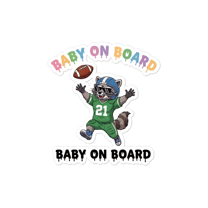 Funny Raccoon Football Baby on Board Sticker - 5x5 Weatherproof Vinyl Car Decal - Cute Sporty Raccoon Tailgate Decor - Premium Outdoor Grade Safety Sign for SUVs & Jeeps product image (1)