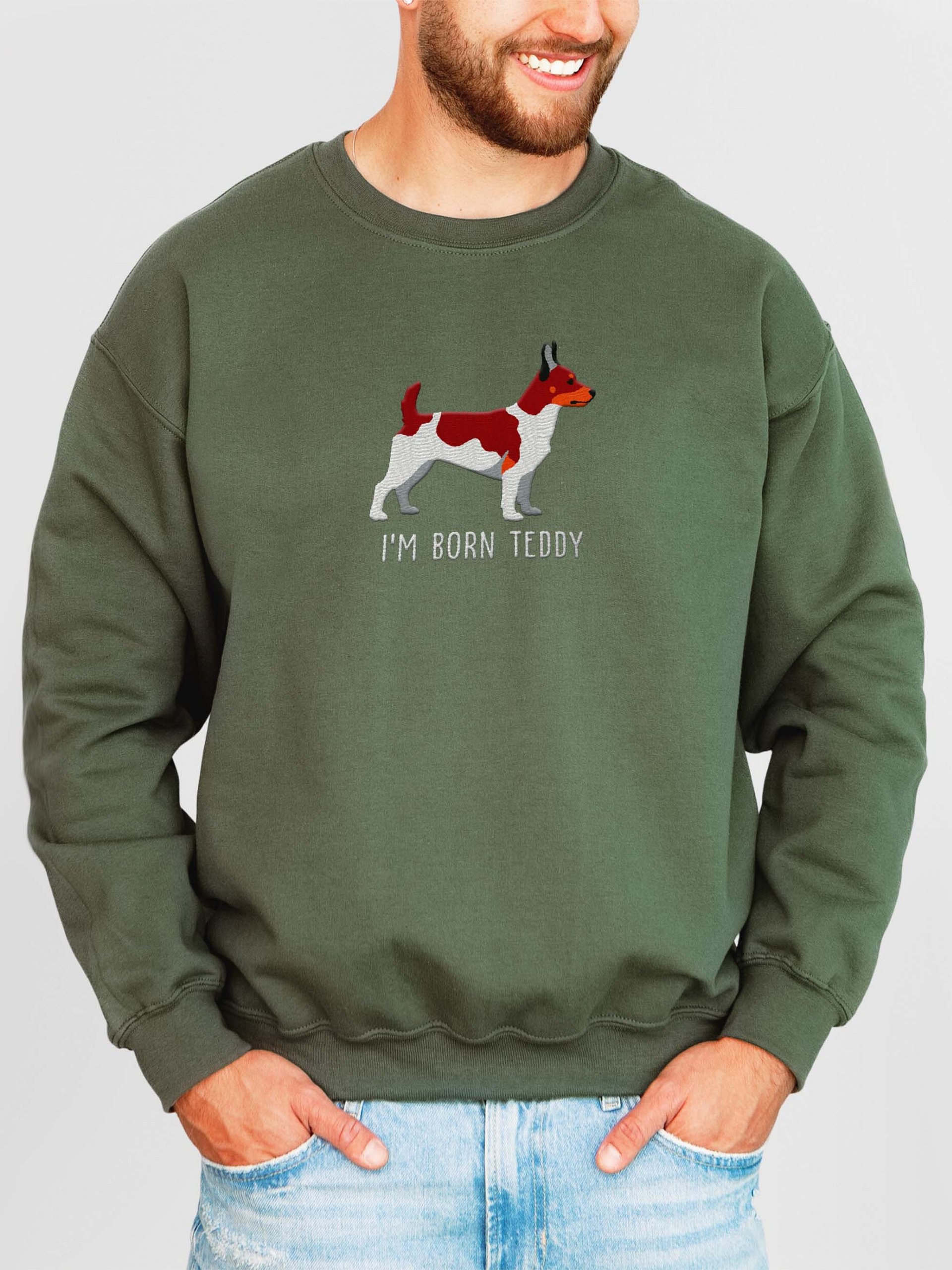 I'm Born Teddy Sweatshirt(Embroidered) of a Theodore Roosevelt Terrier(Red Tricolor) product image (2)