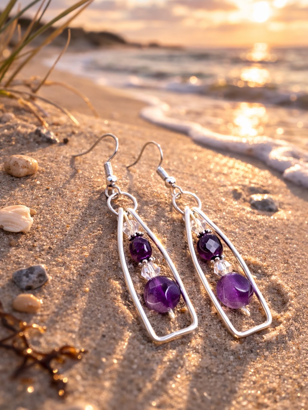 MFD-00303 | Stardust Over Sea Amethyst Earrings | Handmade Coastal Charm Jewelry by Monique Faella Designs™ product image (1)