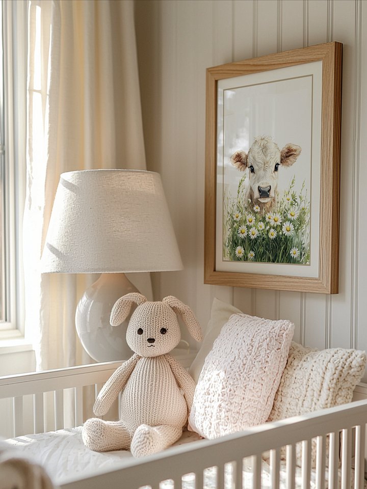 Charolais Cow in the Wildflowers Nursery Print product image (2)
