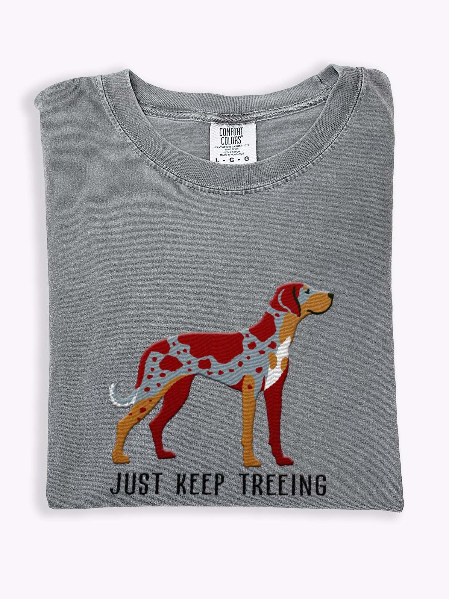 Just Keep Treeing T-Shirt(Embroidered) of a Catahoula Leopard Dog(Red Merle) product image (1)