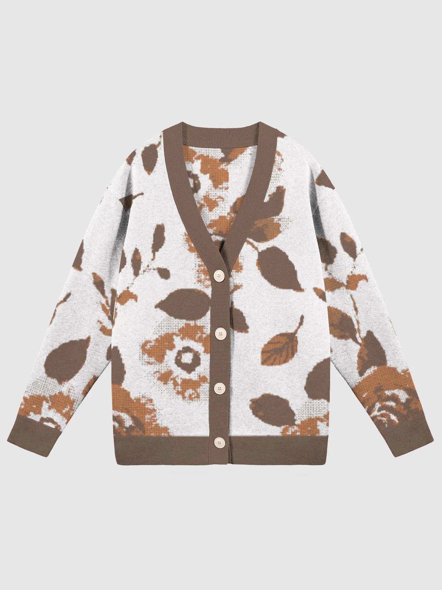 Jacquard Knit Brown Floral Cardigan product image (2)
