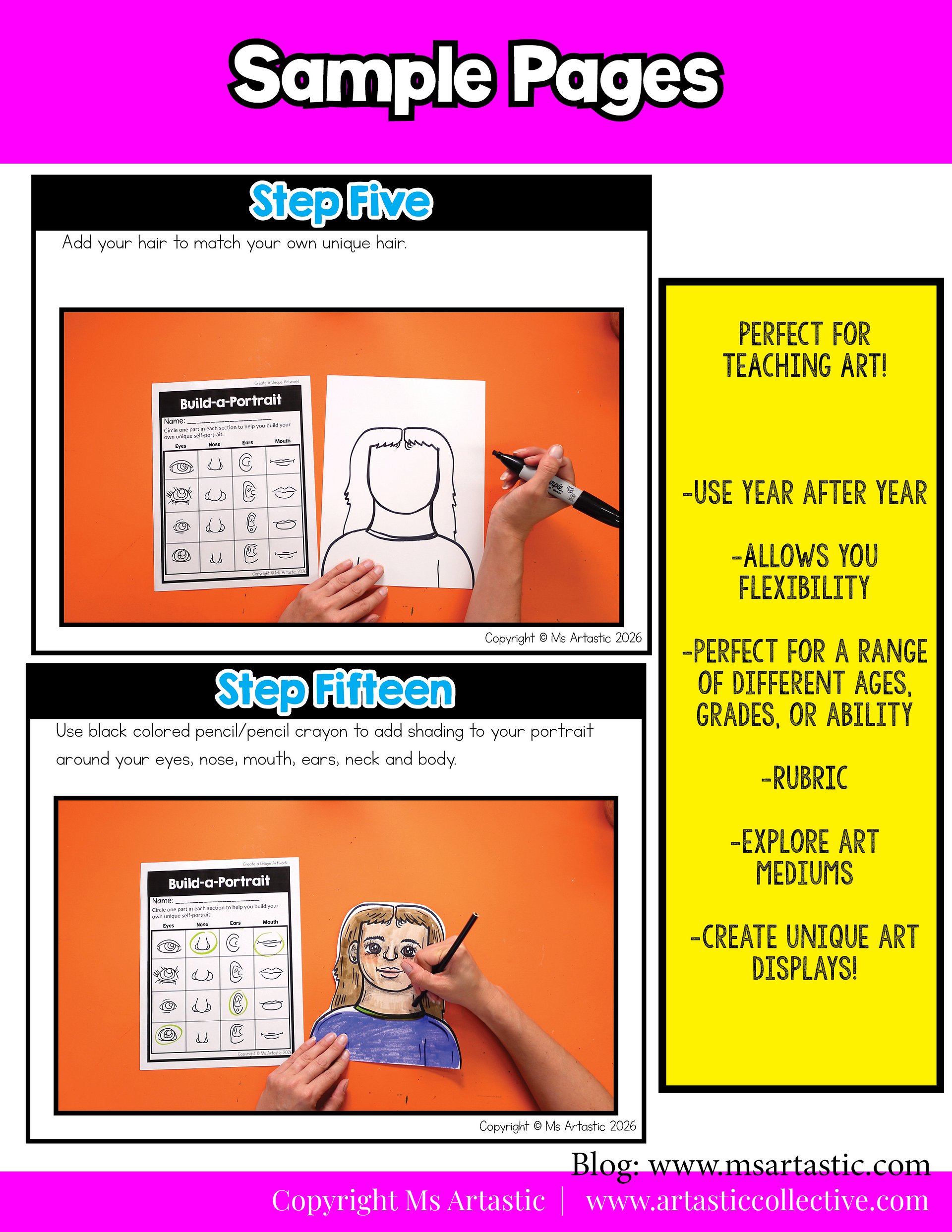 4th Grade About Me Grade 4 Self Portrait Art Project Art Lesson Back to School product image (7)