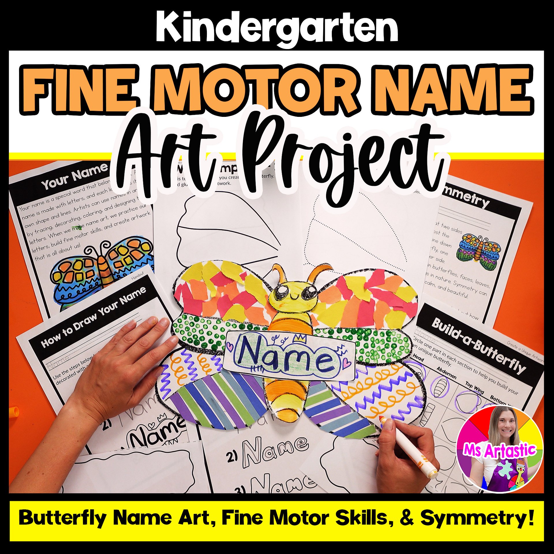 Kindergarten Name Art Lesson Butterfly Fine Motor Art Project Symmetry Activity product image (1)