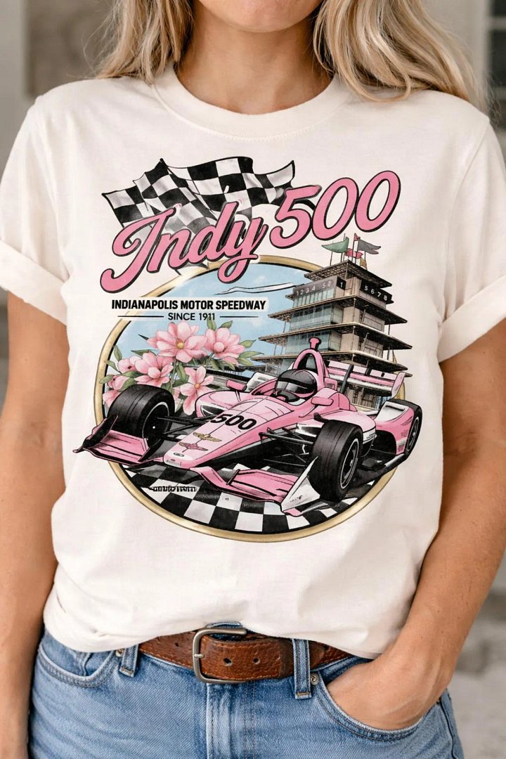 Vintage Pink Indy 500 Coquette Shirt - Indianapolis Motor Speedway 2026 Racing Flower Tee product image (1)