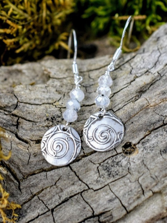 Delicate Swirl Earrings with Rainbow Moonstone – A Touch of Mystery and Connect product image (1)
