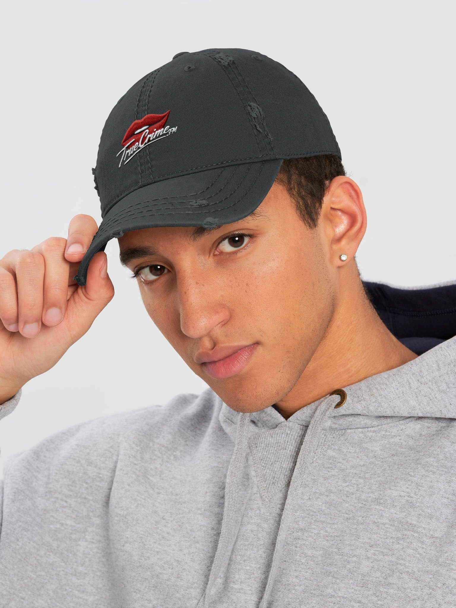 Otto Distressed Dad Hat - TrueCrimeFM Lips and Logo product image (5)