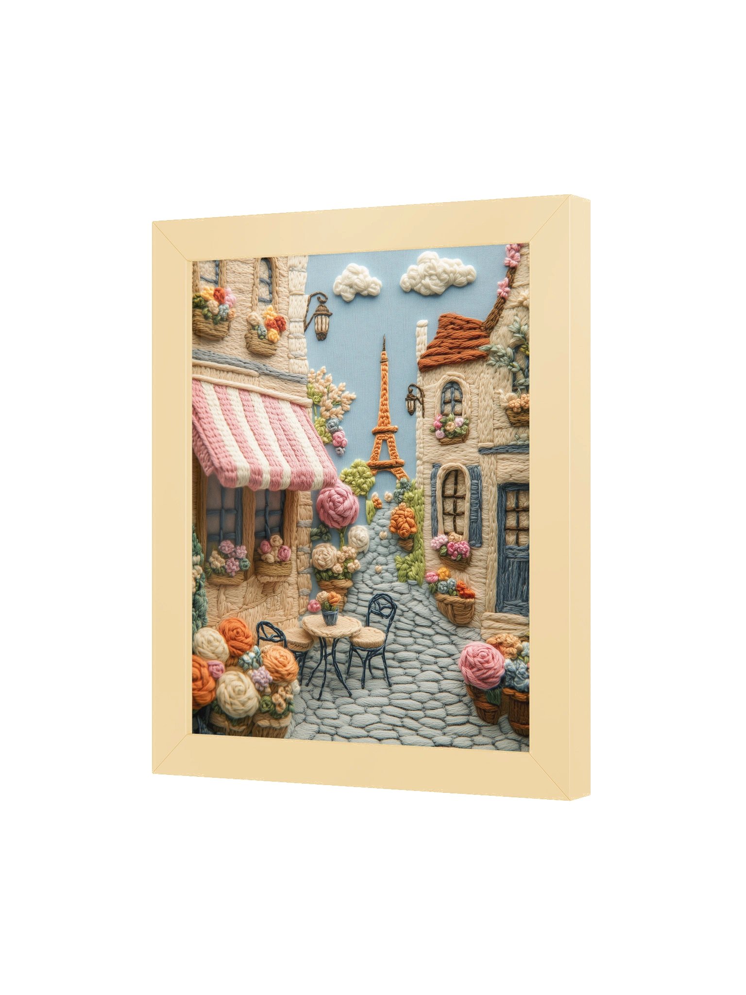 Meet Me at a Café in Paris | Embroidery-Style Wall Art — Framed Print product image (11)