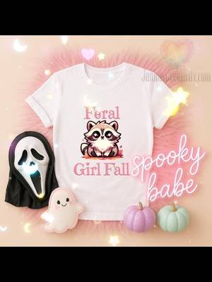 For everyone who loves autumn but brings a little cute but chaotic trash-panda energy to the season. Check comments for the link.  #FeralGirlFall #PinkHalloween #PastelSpooky #CuteRaccoon #PastelAutumn 