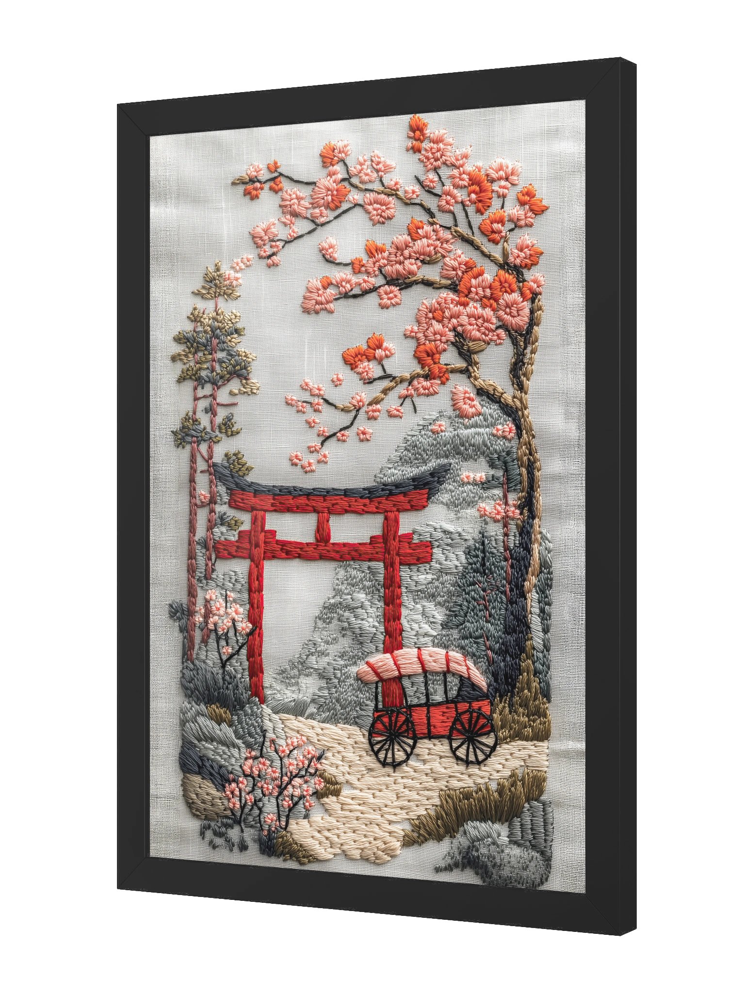 A Quiet Spring in Kyoto | Embroidery-Style Wall Art — Framed Print product image (10)