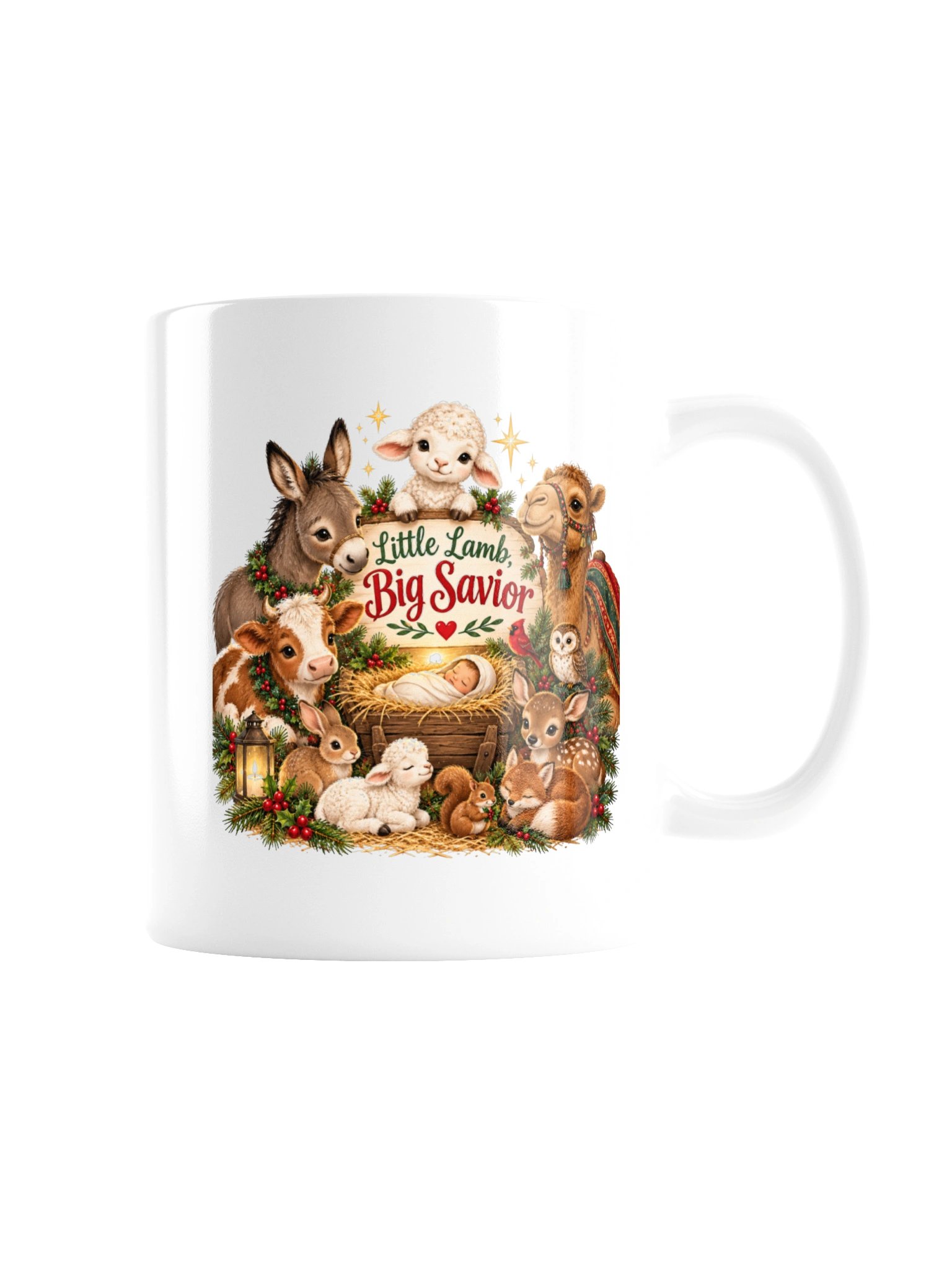 Little Lamb Big Savior Mug | Christian Christmas Nativity Mug | Cute Lamb & Animal Christmas Gift product image (5)