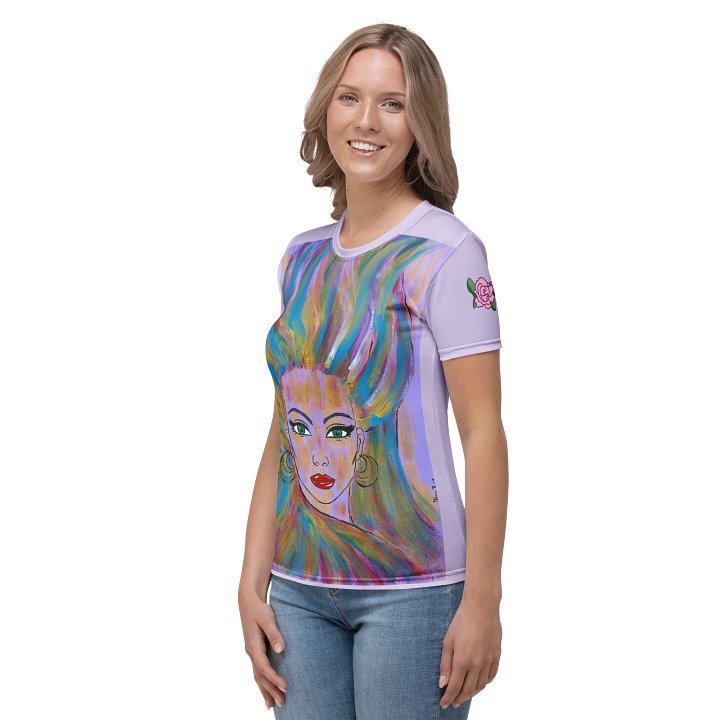 Girl with the colorful hair (art by Dina R.) acrylic painting picture - Womens Crew Neck T-Shirt product image (2)