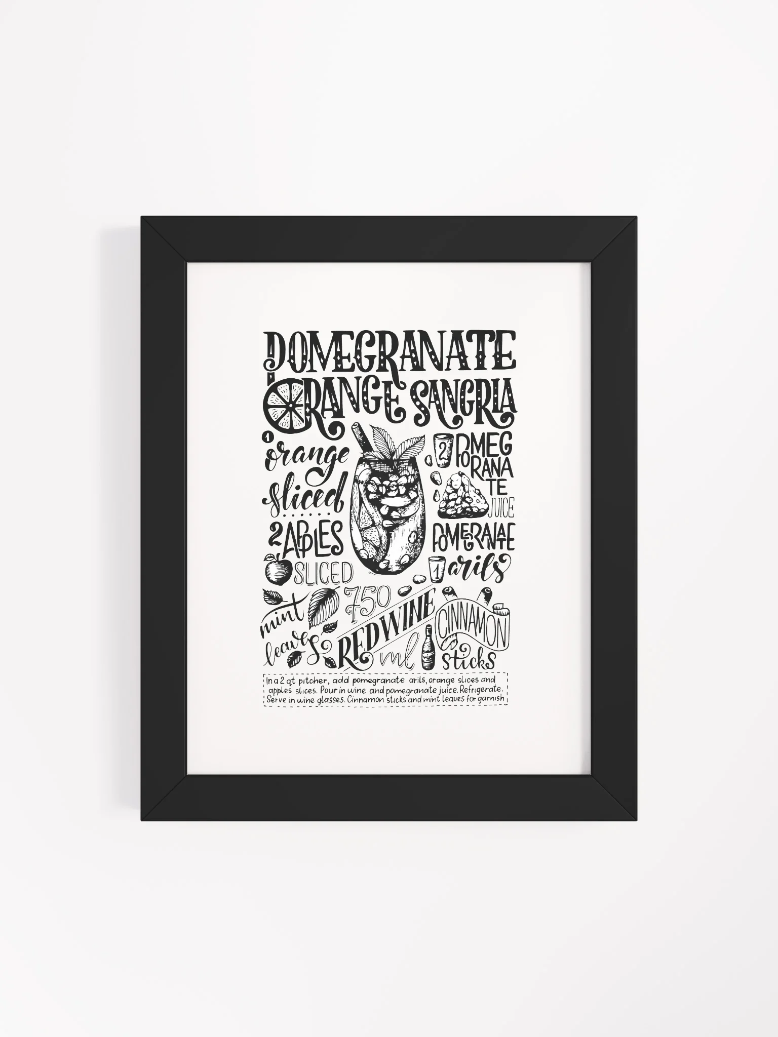 Framed Pomegranate Orange Sangria Recipe Print | Hand-Lettered Art Frame product image (4)
