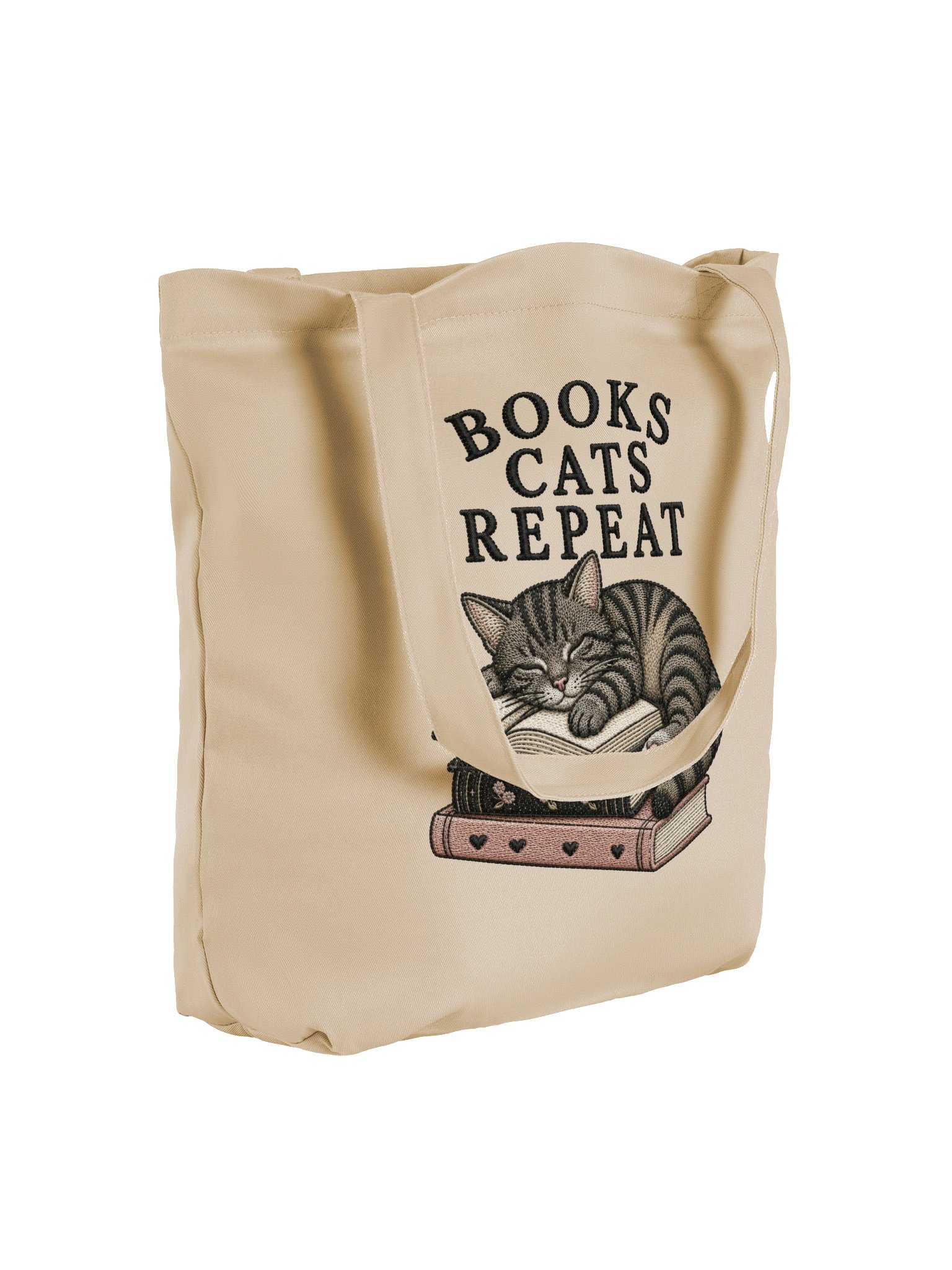 Books Cats Repeat Organic Cotton Tote Bag | Cat Book Lover Gift product image (4)