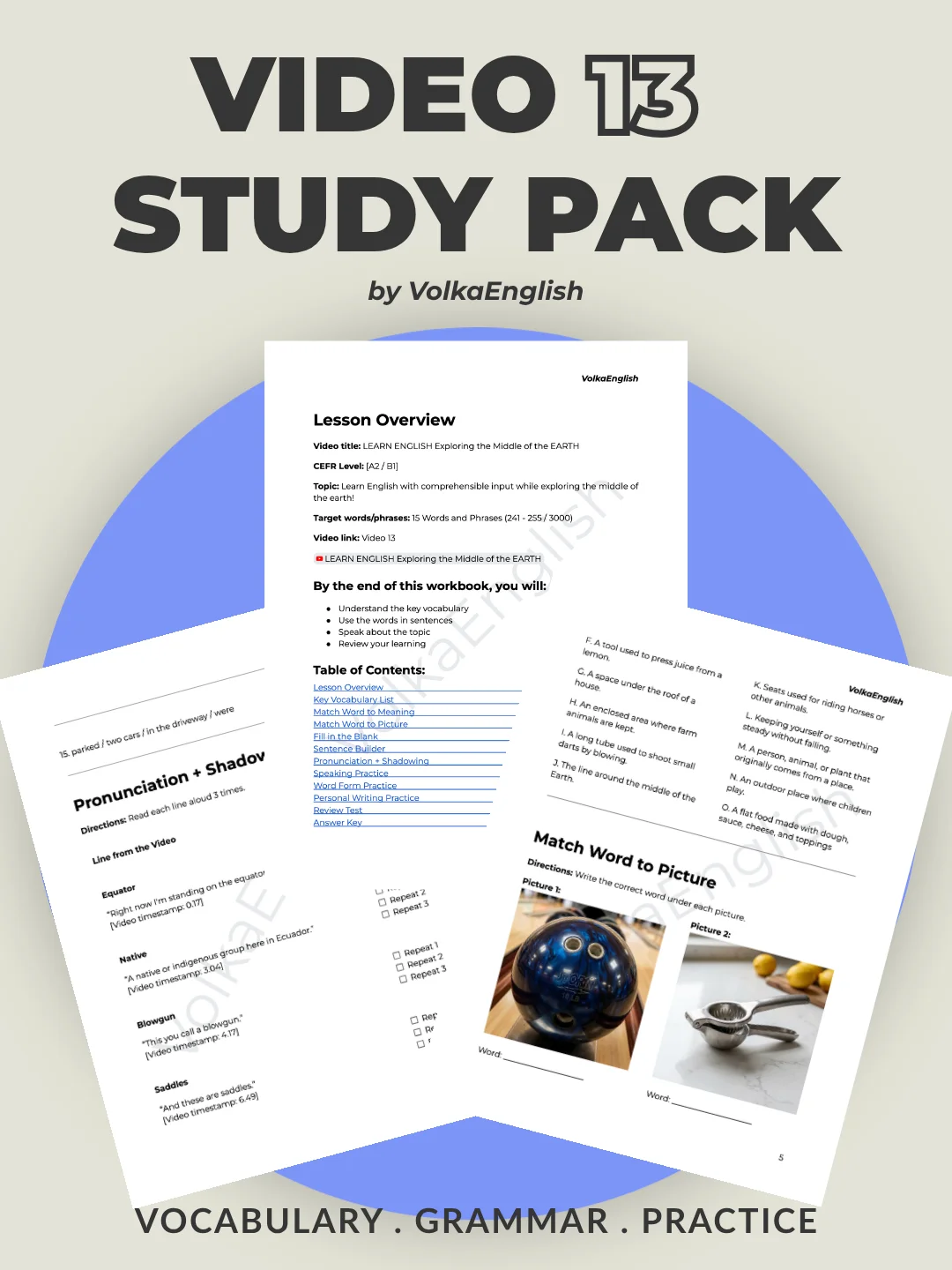 LEARN ENGLISH Exploring the Middle of the EARTH - Video 13 Study Pack product image (1)