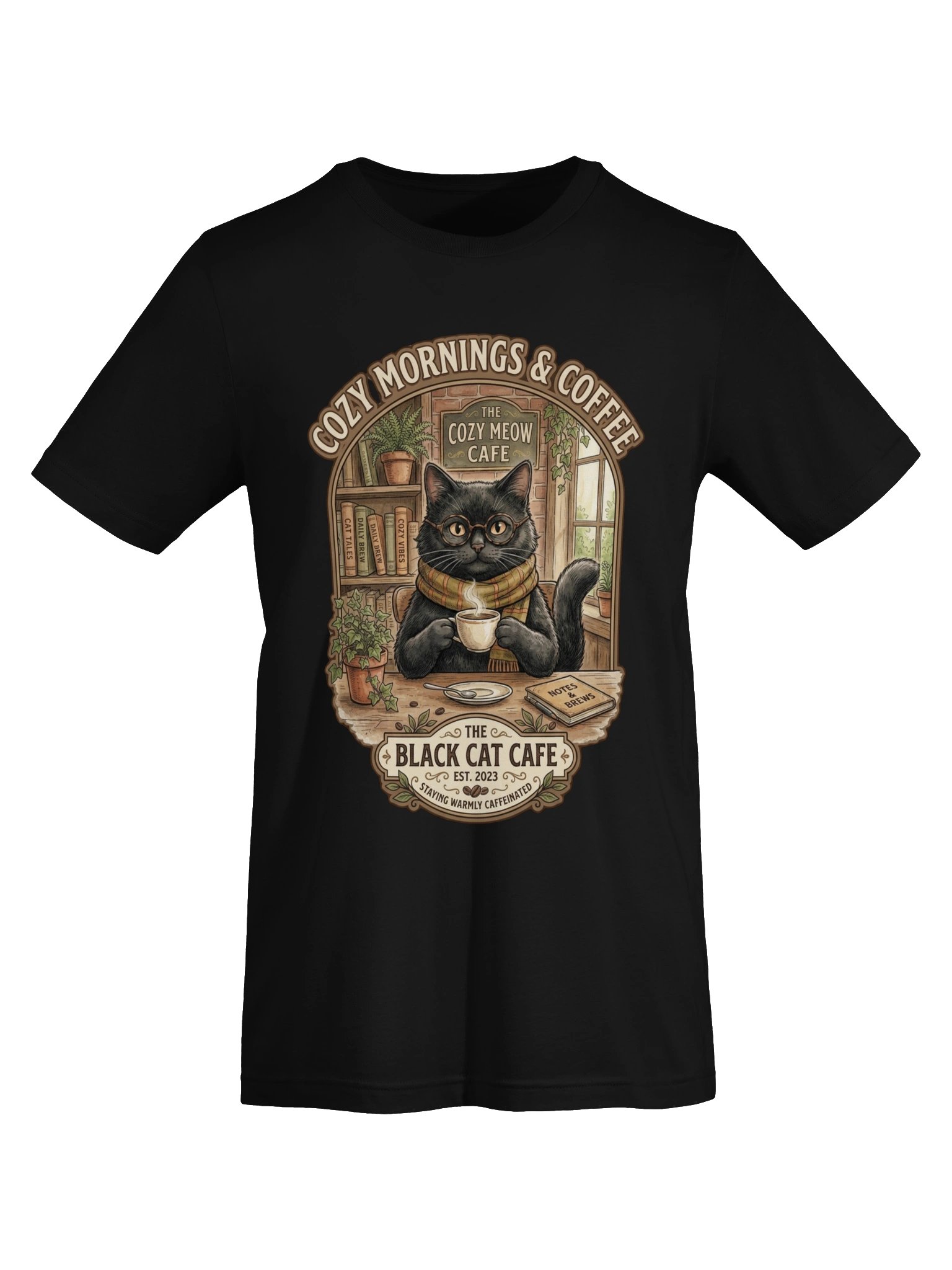 Cozy Mornings & Coffee T-Shirt - Black Cat Cafe Vintage Tee product image (5)