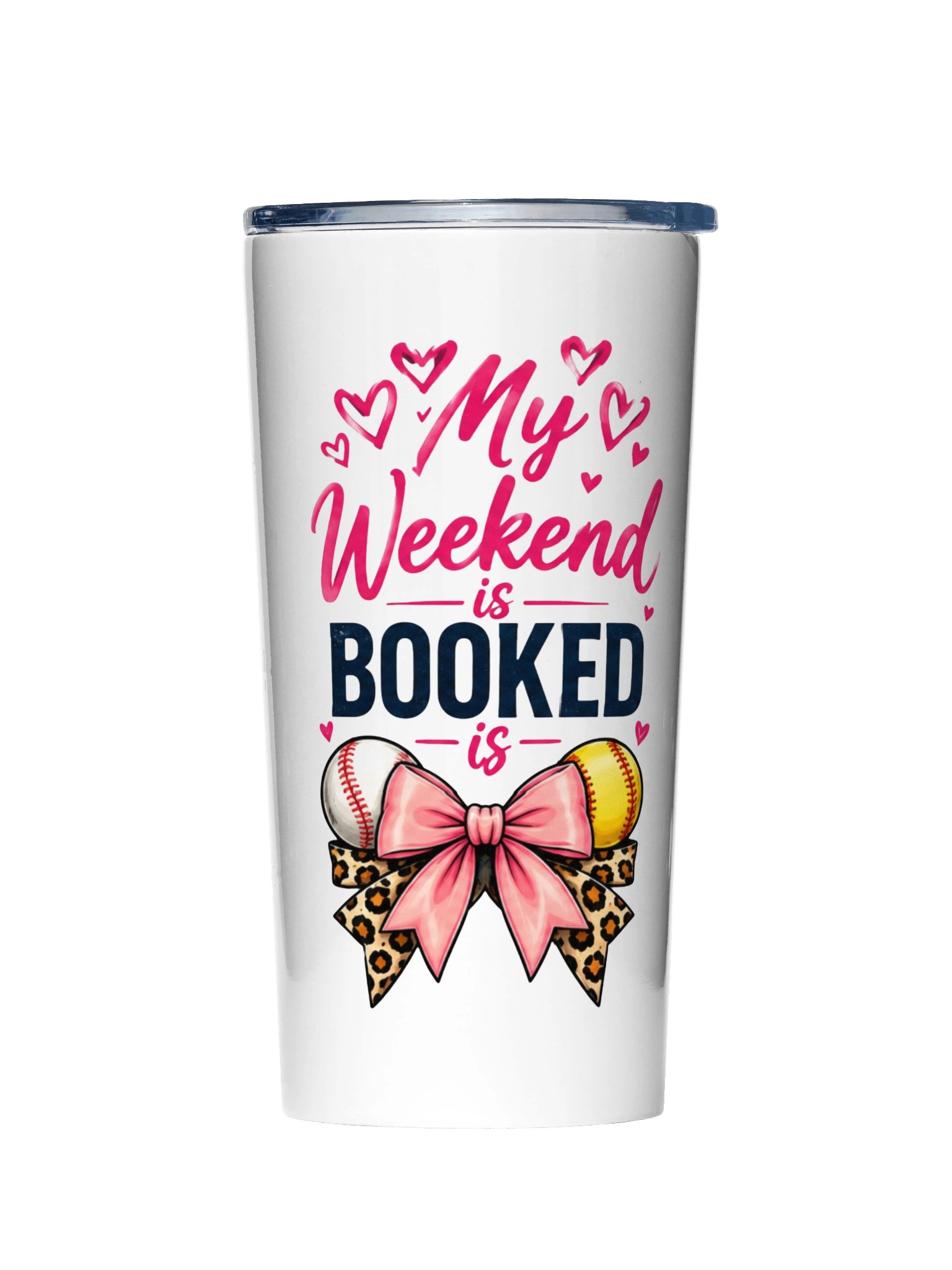 My Weekend Is Booked Tumbler | 20oz Pink Bow Baseball & Softball Mom Cup product image (1)