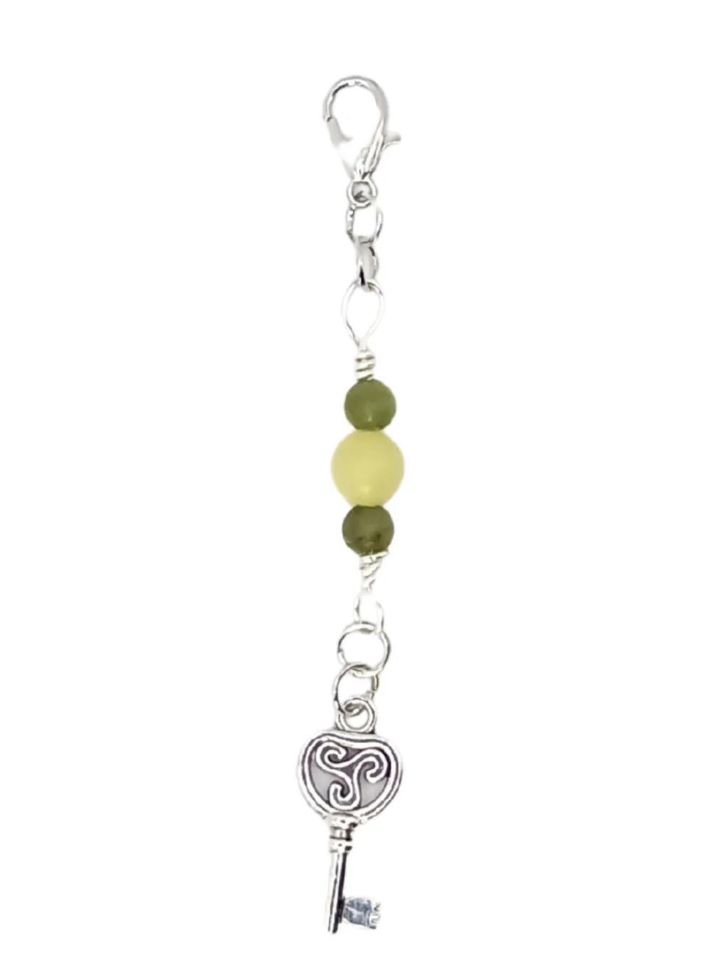 Key Notebook Charm | Triskelion, Green & Lemon Jade, Silver-Tone | Stitch Marker | Zipper Pull product image (1)