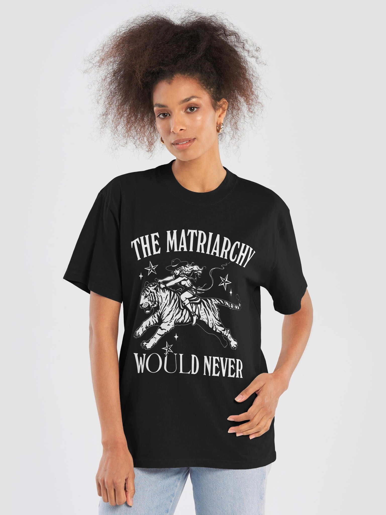Comfort Colors Women's Minimalist Matriarchy Tee – Feminist Women's Rights Empowerment T-Shirt, Cowgirl Riding Tiger Graphic product image (33)