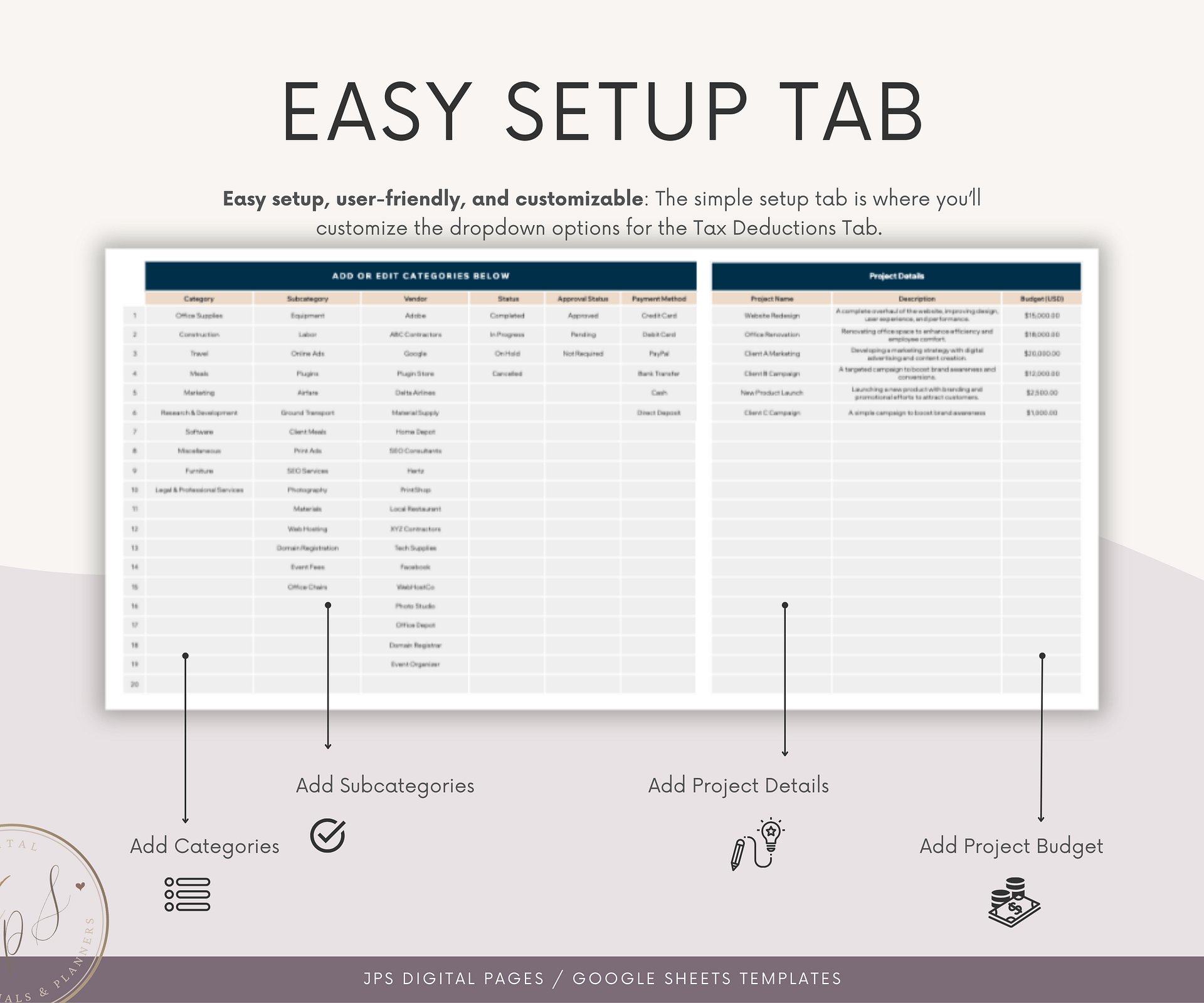 Project Cost Tracker & Dashboard Spreadsheet, Google Sheets Template, Business Cost and Expenses Tracking, Project Budget, 2024-2025 Version product image (3)