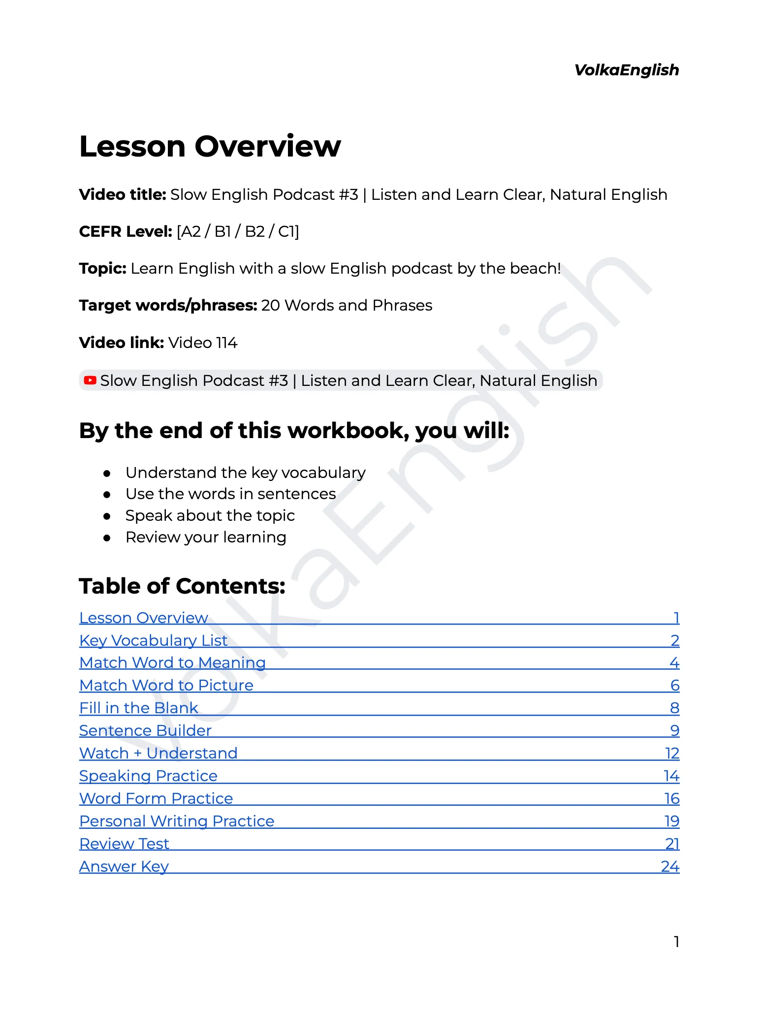 Slow English Podcast #3 | Listen and Learn Clear, Natural English - Video 114 Study Pack product image (2)