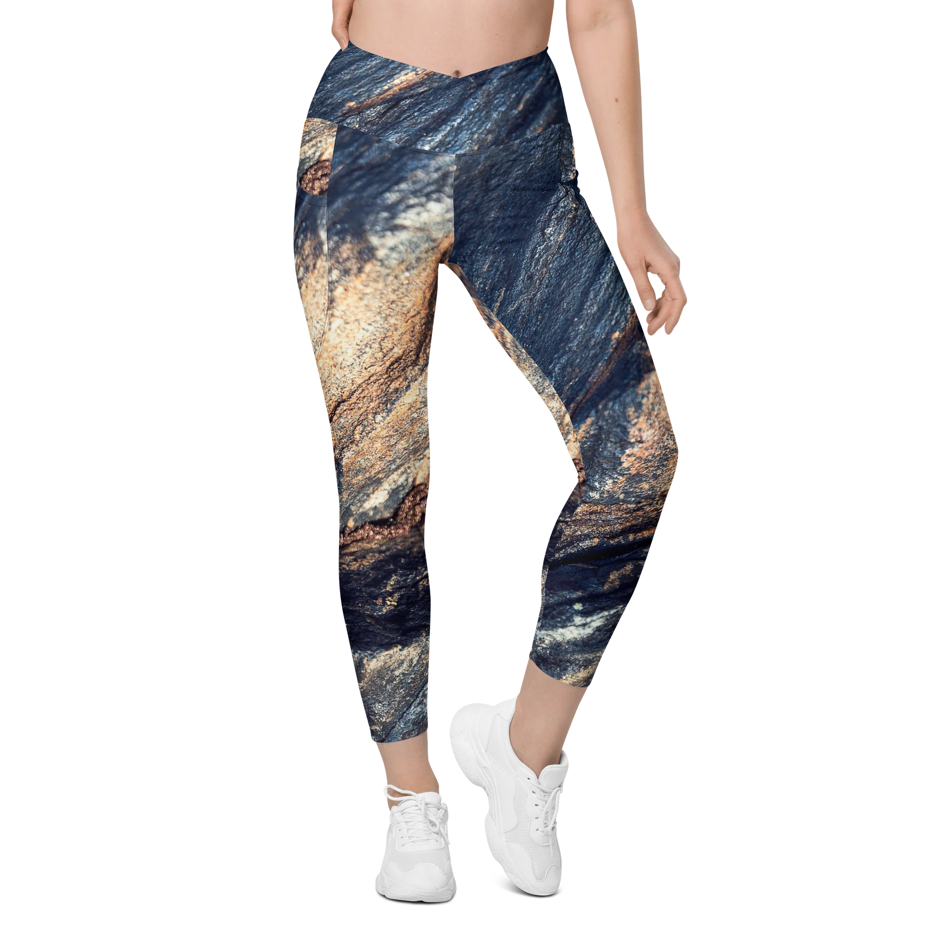 Obsidian Vein Women's Crossover High-Waisted Leggings with Dual Pockets product image (1)