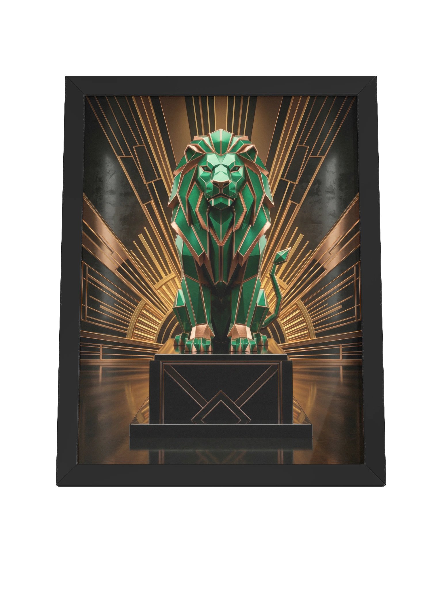 Regal Geometric Lion Canvas - Neo-Deco Emerald & Gold Wall Art product image (4)