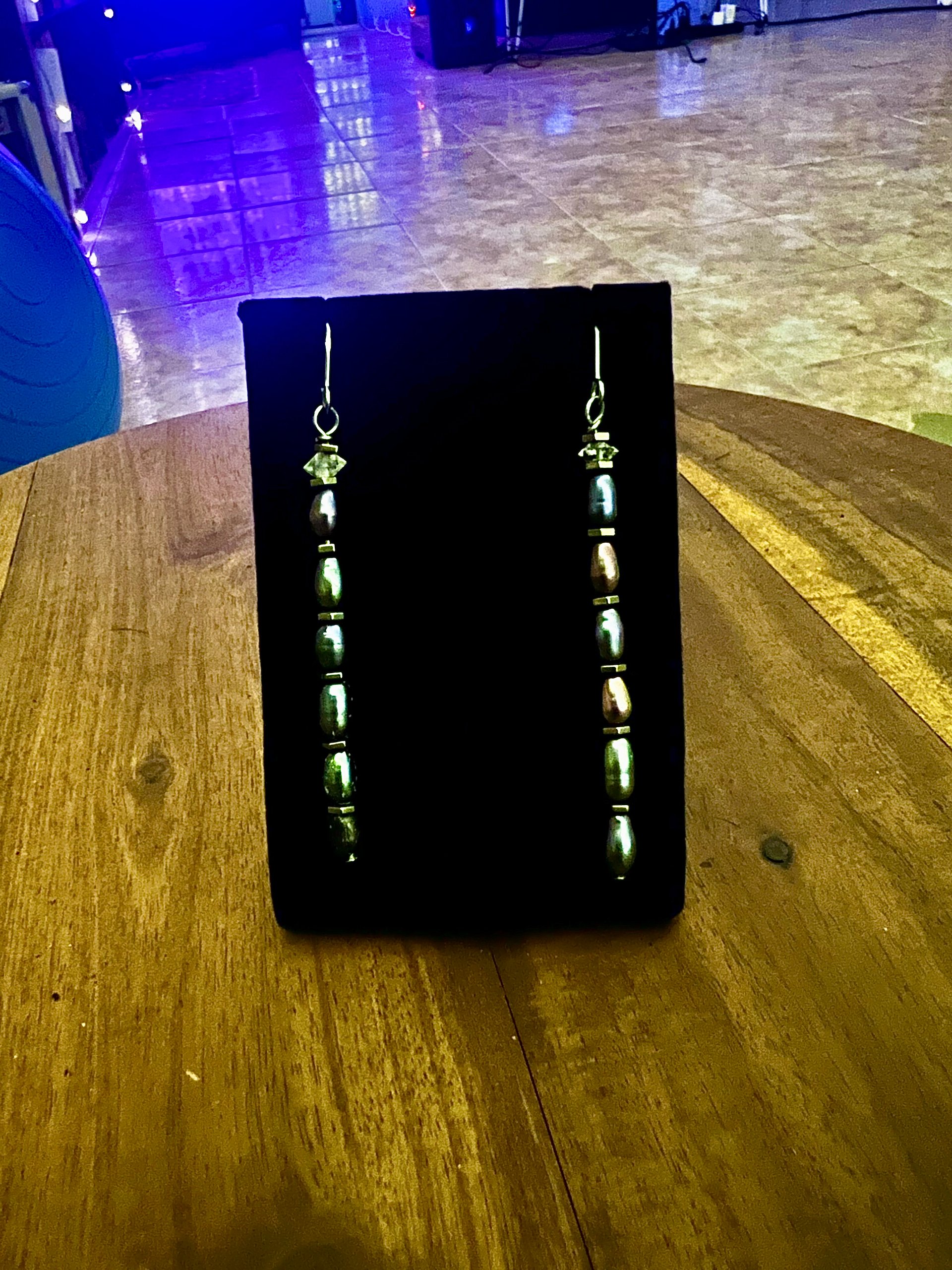 Peacock Pearl, Herkimer, Pyrite Dangly Earrings product image (1)