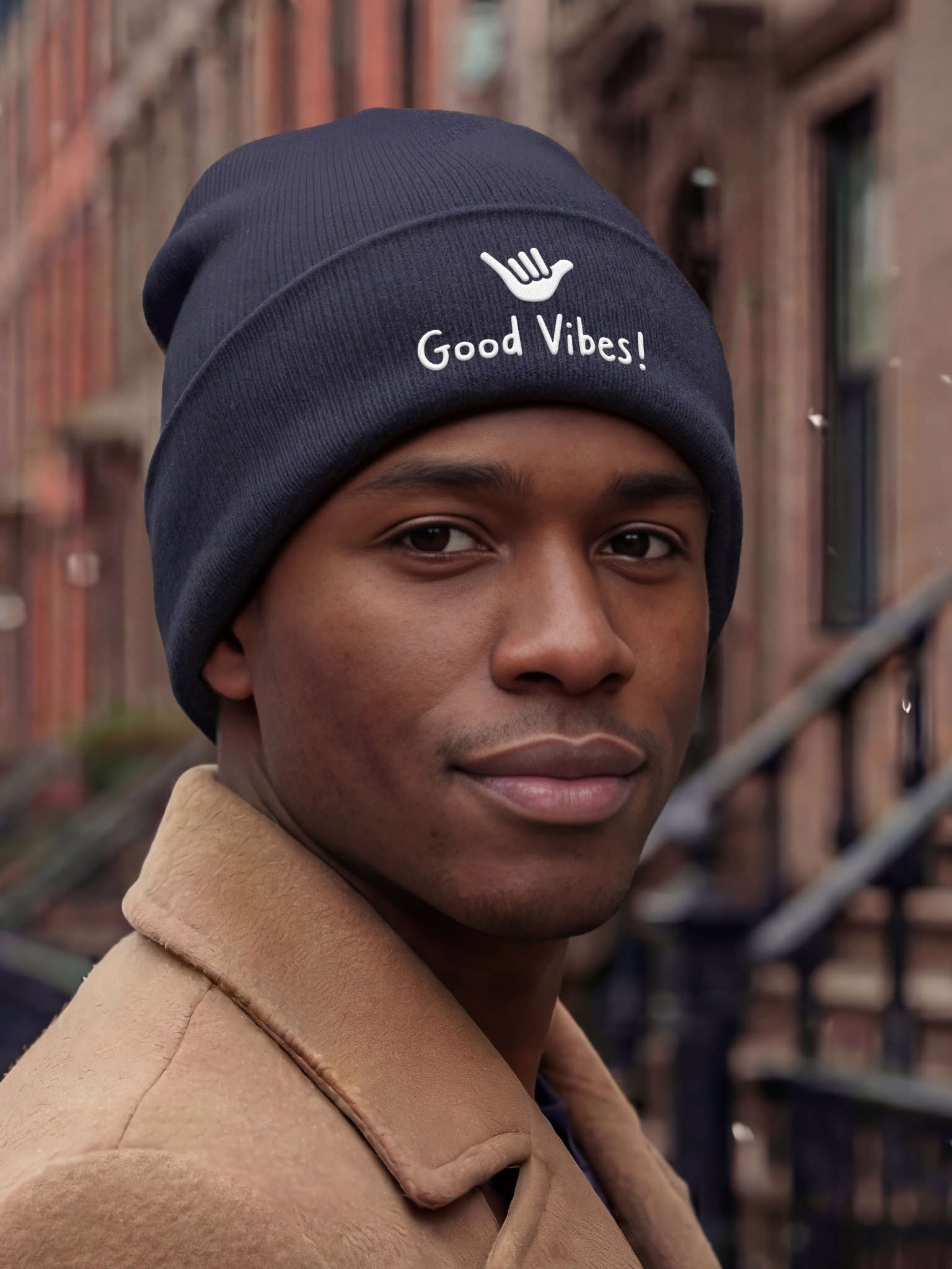 Good Vibes! Embroidered Cuffed Beanie – Soft & Cozy Unisex Accessory for Everyday Elegance product image (1)