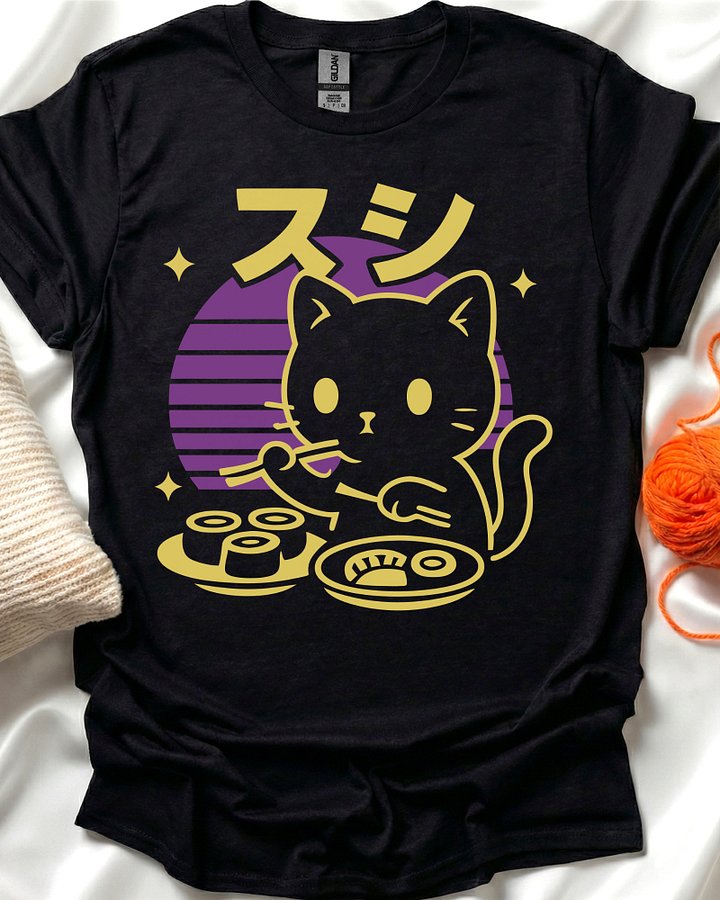 Retro Japanese Kitten Sushi T-Shirt product image (1)