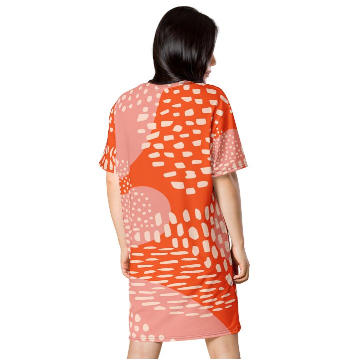 TDS Women's Oversized Abstract Print T-Shirt Dress - Orange & Pink product image (2)