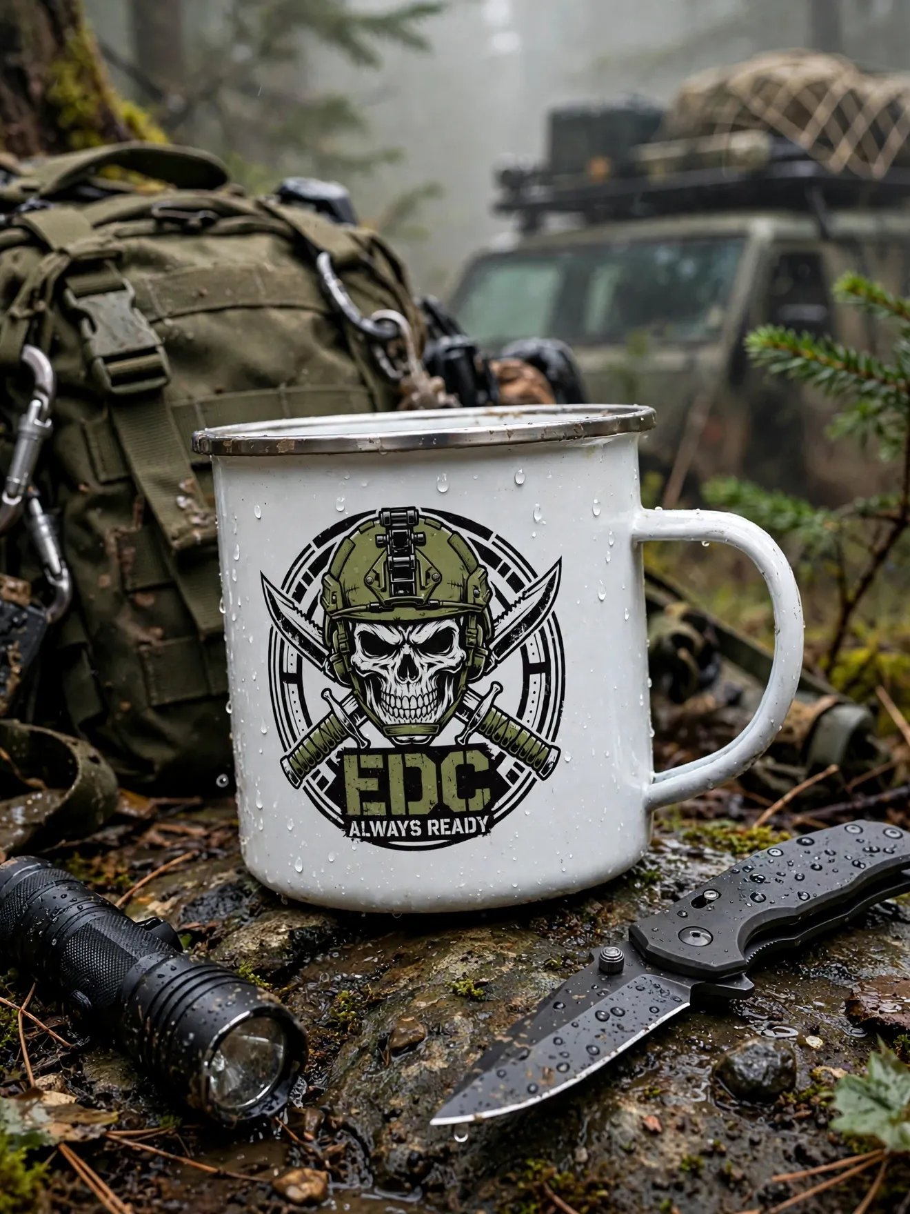 Tactical EDC Camp Mug – Stainless Steel Enamel Coffee Cup for Outdoor & Survival Enthusiasts product image (1)