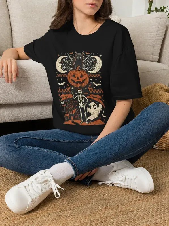 Jack-o'-Lantern Stack Halloween T-Shirt | Pumpkin, Bat, Skeleton, Ghost product image (126)