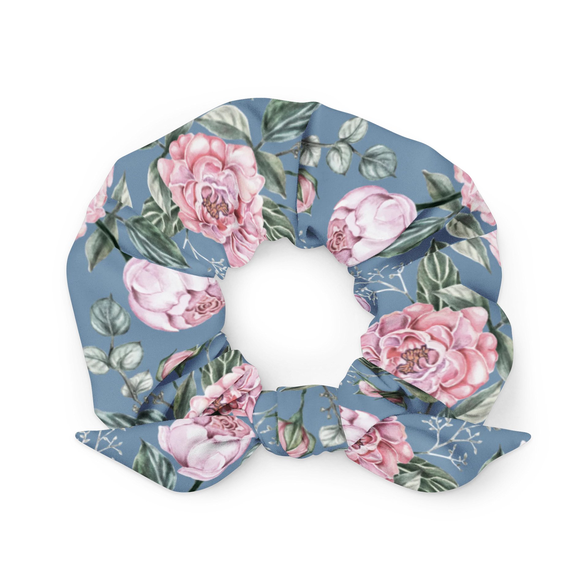Peony Blue Floral All-Over Print Scrunchie with Bow Accent product image (1)