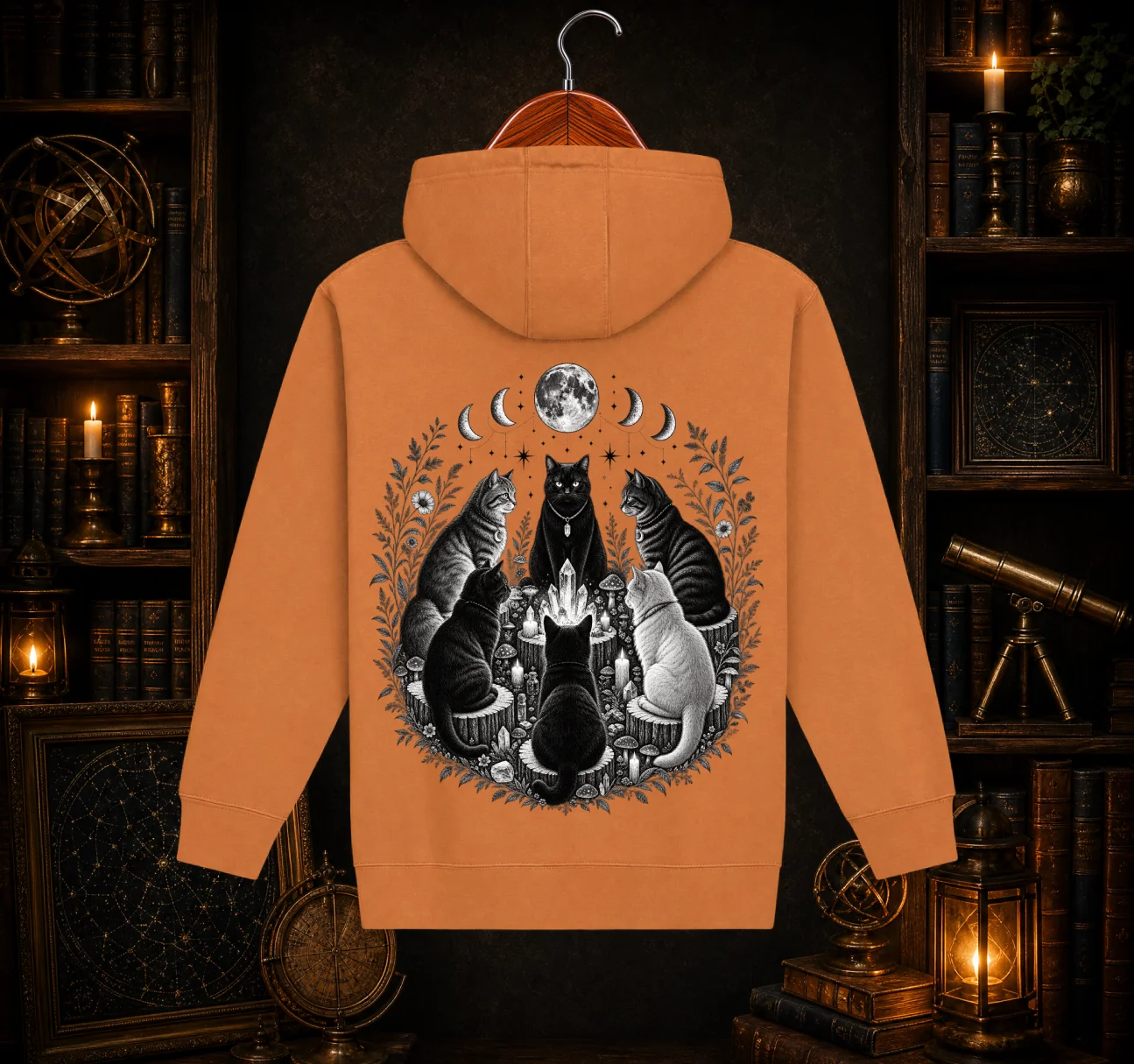Celestial Cat Coven Back-Print Hoodie | Witchy Moon Phase Cat Graphic Hoodie product image (1)