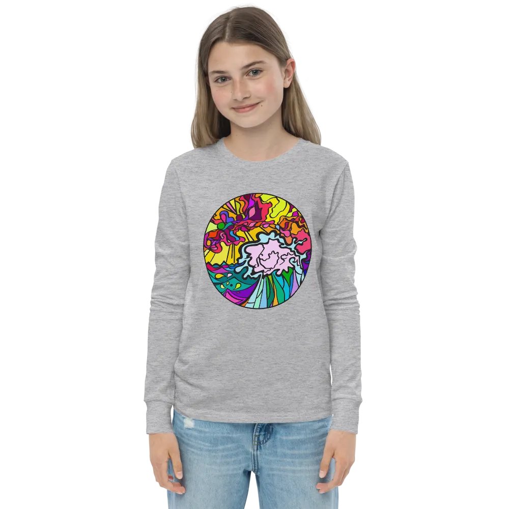 Vibrant Stained Glass Youth Long Sleeve - Wave at Sunset product image (4)